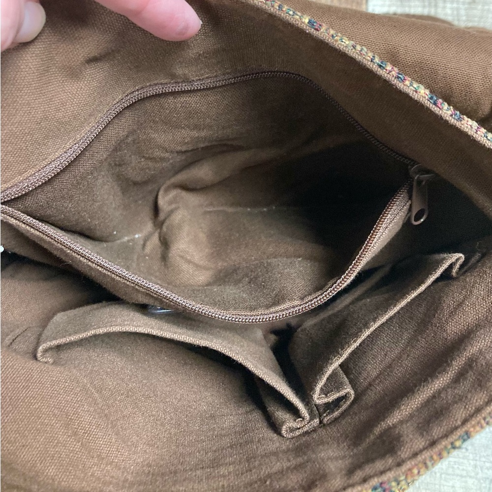 Fossil Corduroy Stripe Messenger Bag Brown Earth Tone Crossbody Tapestry Bag - Picture 7 of 13